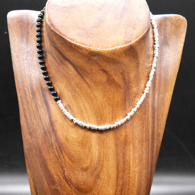 シルバービーズ×天然石ビーズネックレス  カーネリアンorオニキス