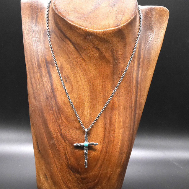 シルバー　クロスペンダントトップ　天然石付き