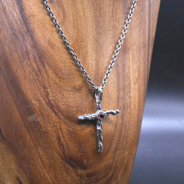 シルバー　クロスペンダントトップ　天然石付き