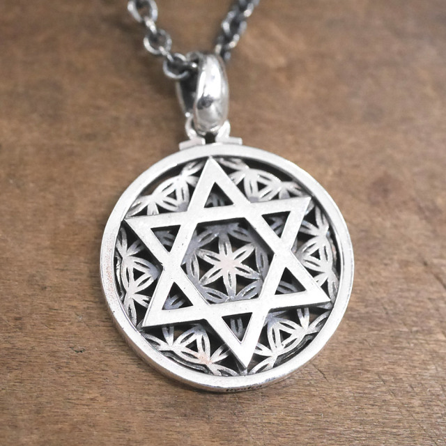 フラワーオブライフ × 六芒星 ペンダントトップ　silver × silver pendant top