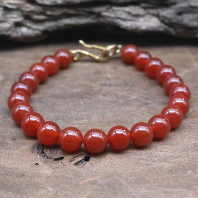 カーネリアン　ビーズブレスレット　真鍮