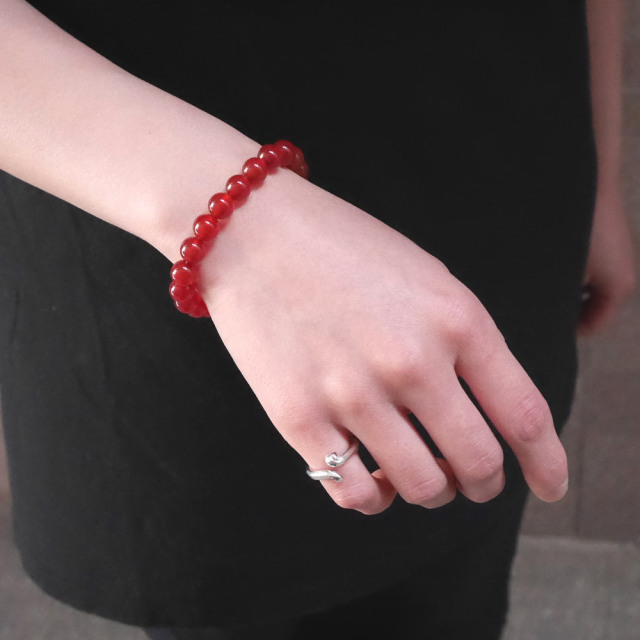 カーネリアン　ビーズブレスレット　真鍮