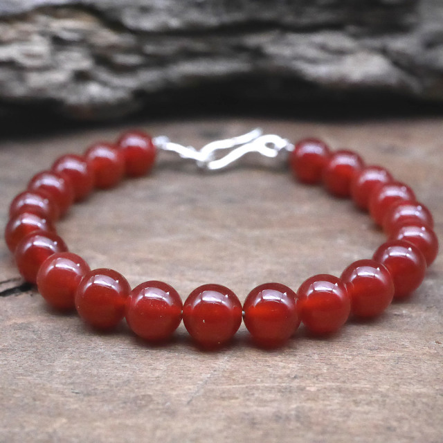 カーネリアン　ビーズブレスレット　シルバー
