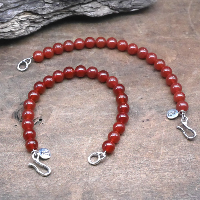 カーネリアン　ビーズブレスレット　シルバー