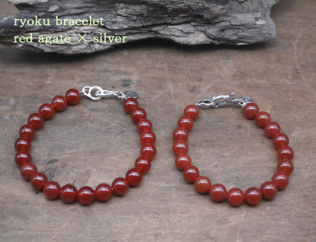 カーネリアン　ビーズブレスレット　シルバー