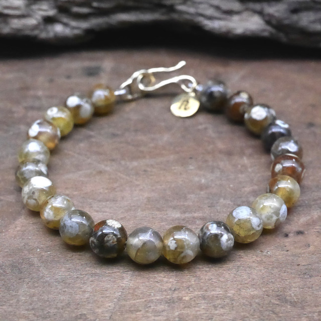 クレイジーアゲート　ビーズブレスレット　真鍮パーツ