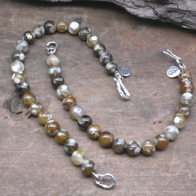 クレイジーアゲート　ビーズブレスレット　シルバーパーツ