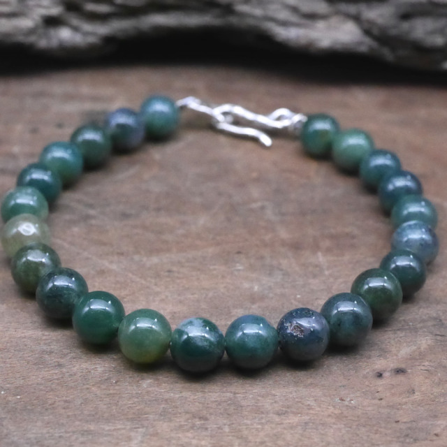モスアゲート　ビーズブレスレット　シルバーパーツ