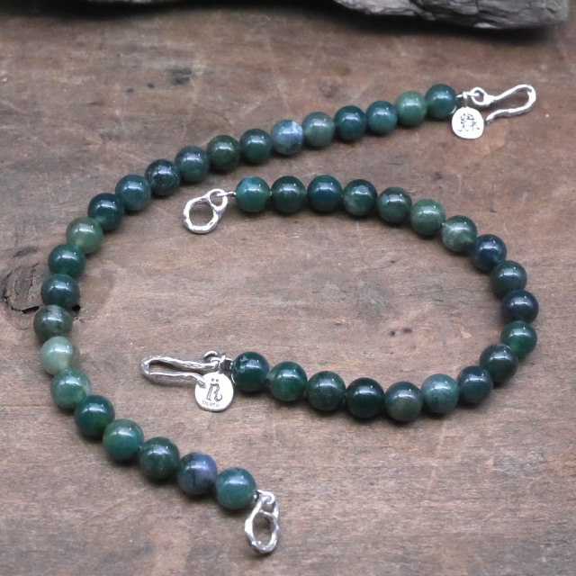 モスアゲート　ビーズブレスレット　シルバーパーツ