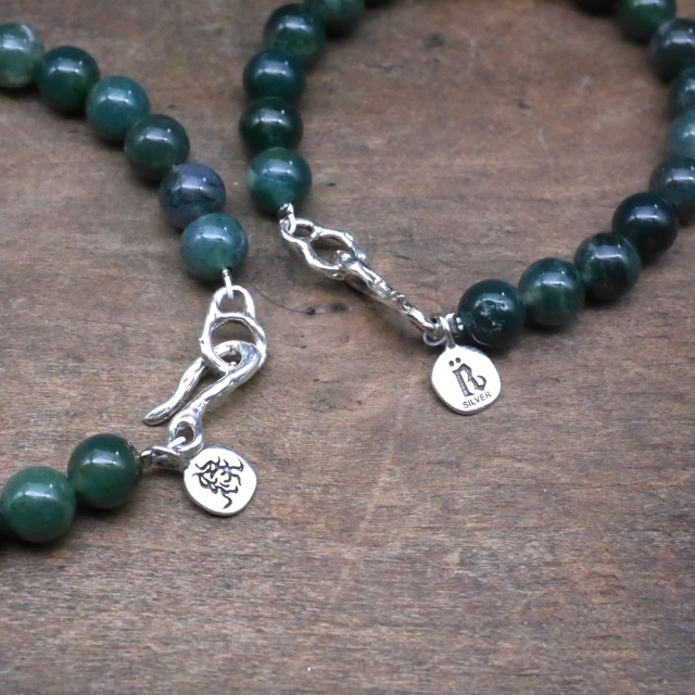 モスアゲート　ビーズブレスレット　シルバーパーツ