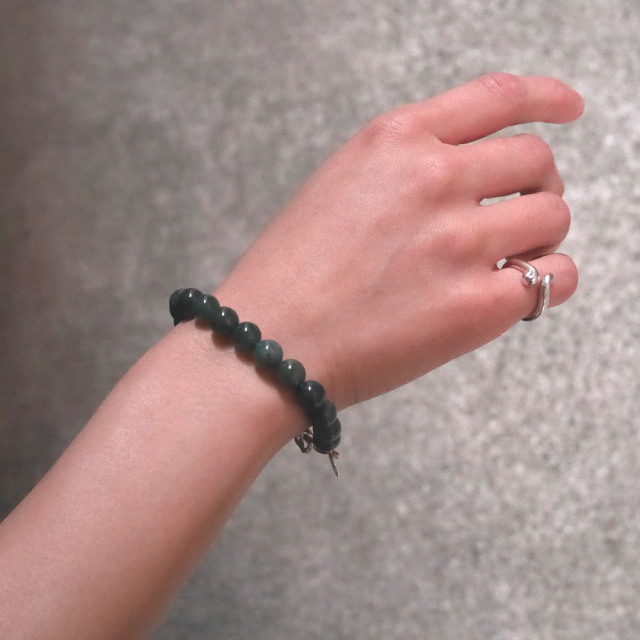 モスアゲート　ビーズブレスレット　シルバーパーツ