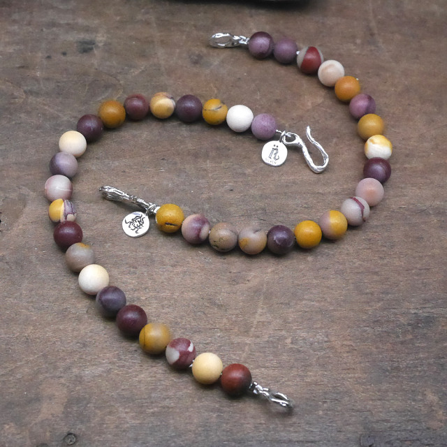 モッカイト　ビーズブレス　シルバーパーツ