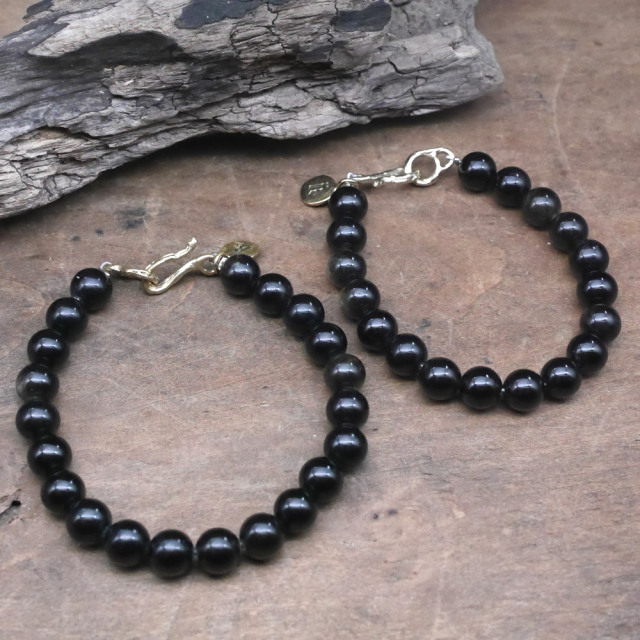オブシディアン　ビーズブレス　真鍮パーツ