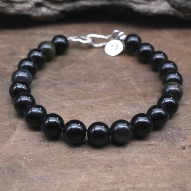 オブシディアン　ビーズブレス　シルバーパーツ