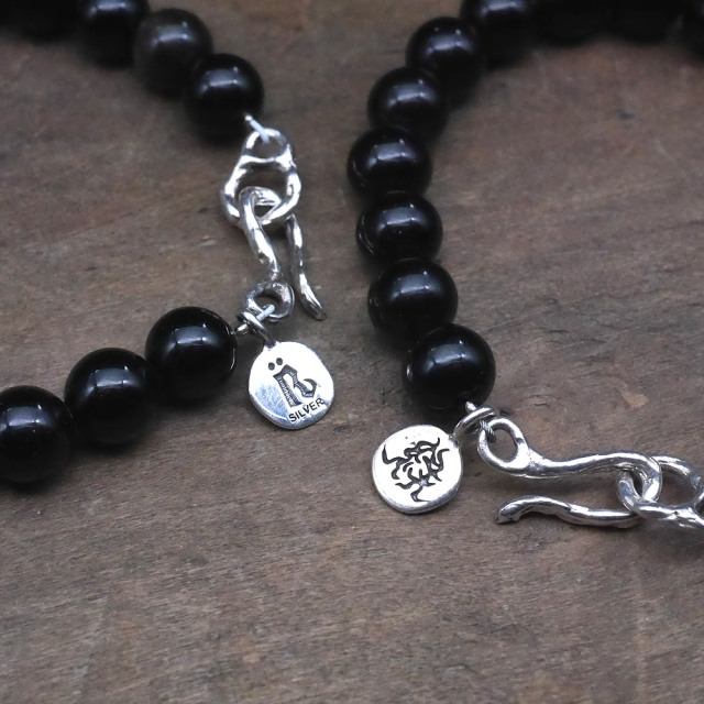 オブシディアン　ビーズブレス　シルバーパーツ