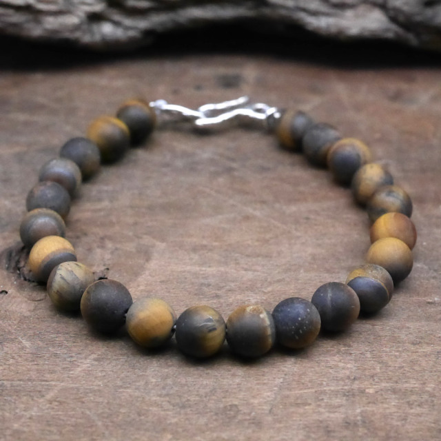 タイガーアイ　ビーズブレスレット 　シルバー