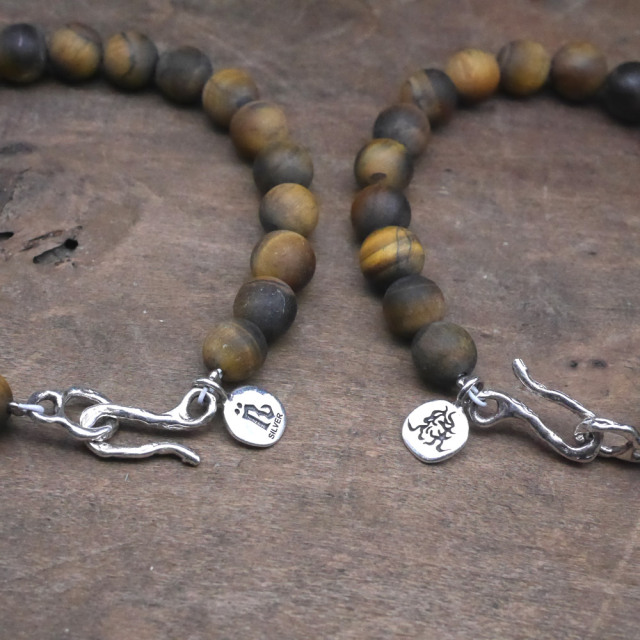 タイガーアイ　ビーズブレスレット 　シルバー