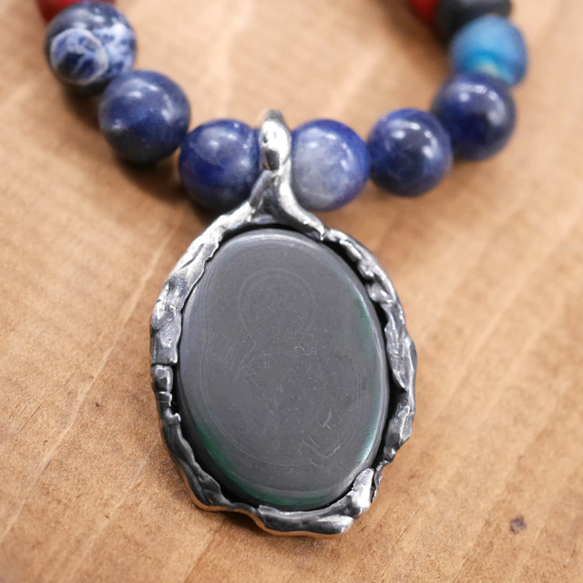 RYOKU　マラカイト×シルバートップ　ソーダーライト＆アンティークビーズ　天然石ネックレス1点モノ