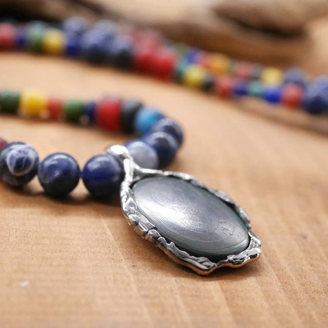 RYOKU　マラカイト×シルバートップ　ソーダーライト＆アンティークビーズ　天然石ネックレス1点モノ