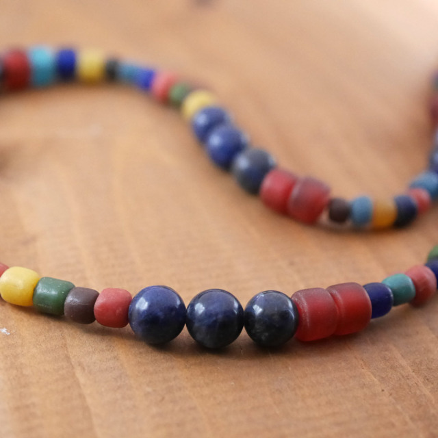 RYOKU　マラカイト×シルバートップ　ソーダーライト＆アンティークビーズ　天然石ネックレス1点モノ