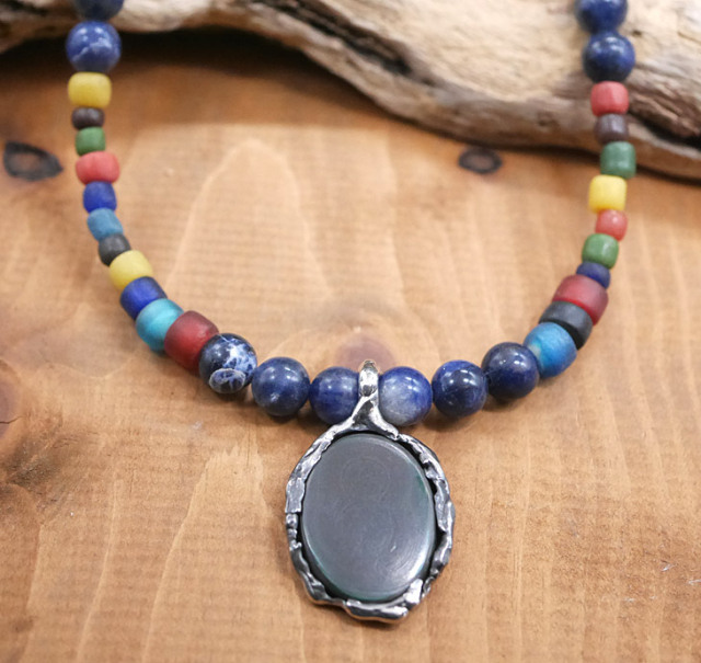 RYOKU　マラカイト×シルバートップ　ソーダーライト＆アンティークビーズ　天然石ネックレス1点モノ