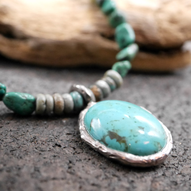 RYOKU　ターコイズ×シルバートップ　ターコイズビーズ　天然石ネックレス1点モノ
