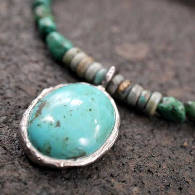 RYOKU　ターコイズ×シルバートップ　ターコイズビーズ　天然石ネックレス1点モノ