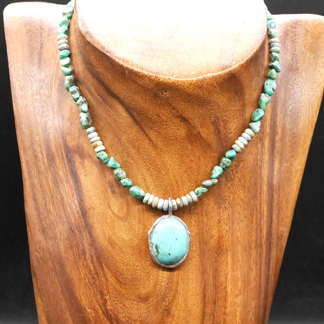 RYOKU　ターコイズ×シルバートップ　ターコイズビーズ　天然石ネックレス1点モノ