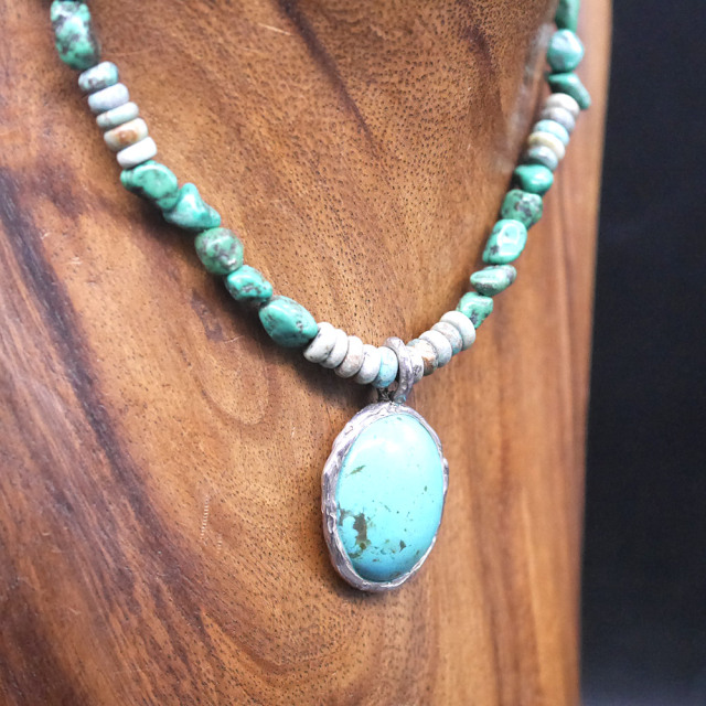 RYOKU　ターコイズ×シルバートップ　ターコイズビーズ　天然石ネックレス1点モノ
