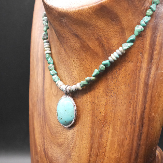 RYOKU　ターコイズ×シルバートップ　ターコイズビーズ　天然石ネックレス1点モノ