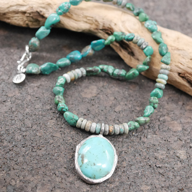 RYOKU　ターコイズ×シルバートップ　ターコイズビーズ　天然石ネックレス1点モノ