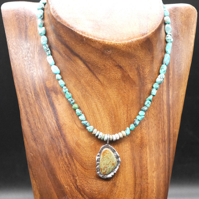 RYOKU　ターコイズ×シルバートップ　ターコイズビーズ　天然石ネックレス1点モノ