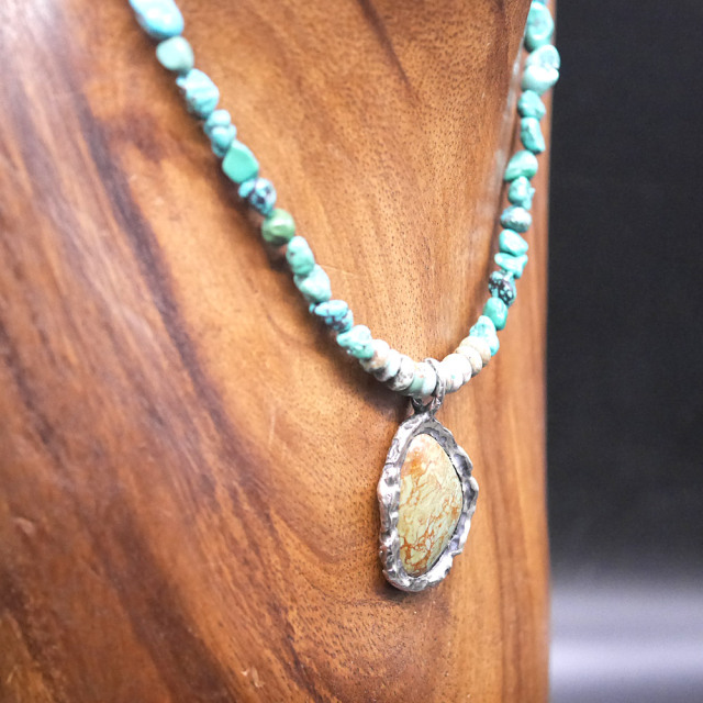 RYOKU　ターコイズ×シルバートップ　ターコイズビーズ　天然石ネックレス1点モノ