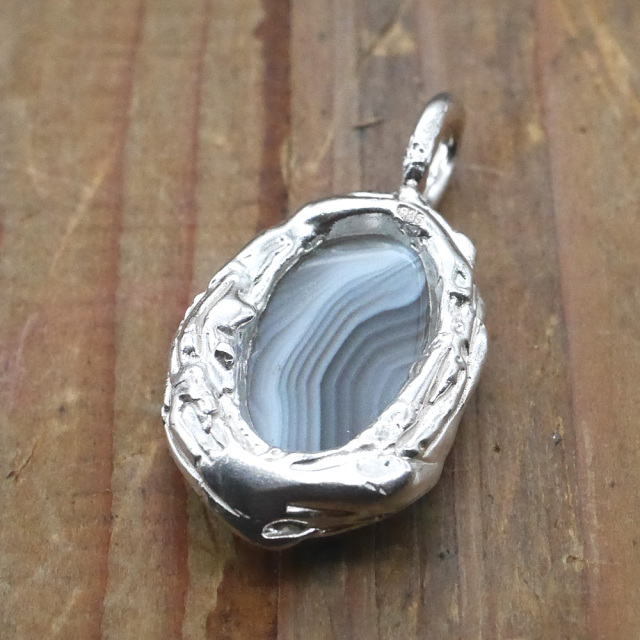 天然石ペンダントトップ　シルバー　アゲート ryoku りょく