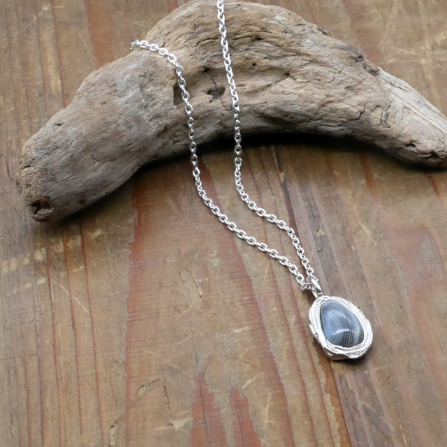 天然石ペンダントトップ　シルバー　アゲート ryoku りょく