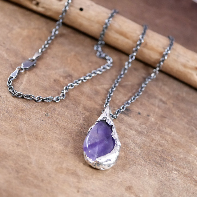 アメジスト×シルバー　天然石ペンダントトップ　1点モノ