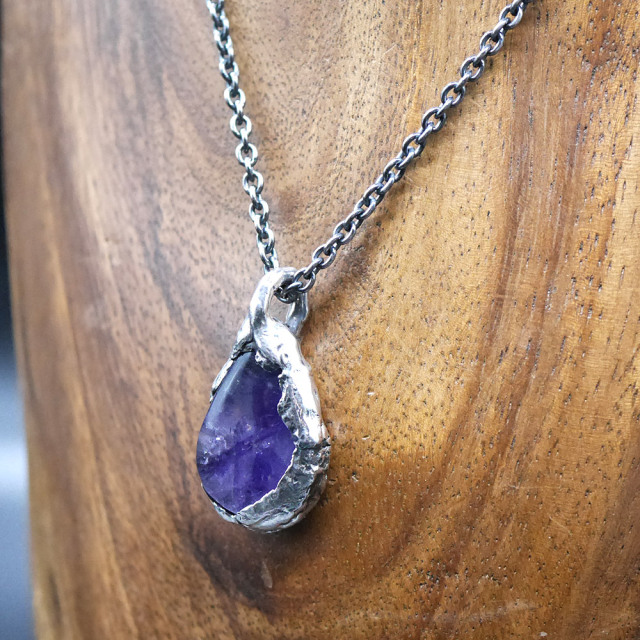 アメジスト×シルバー　天然石ペンダントトップ　1点モノ