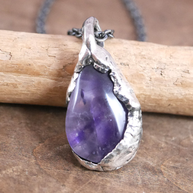 アメジスト×シルバー　天然石ペンダントトップ　1点モノ