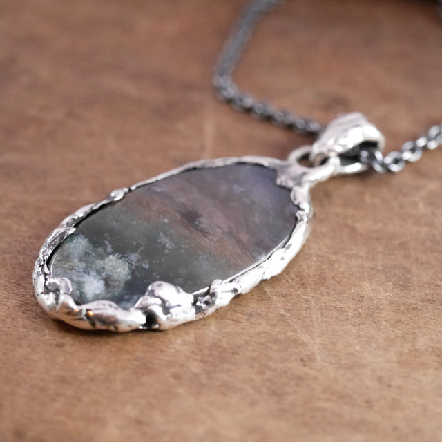 モスアゲート×シルバー　天然石ペンダントトップ　1点モノ