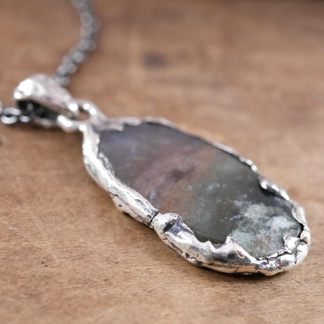 モスアゲート×シルバー　天然石ペンダントトップ　1点モノ