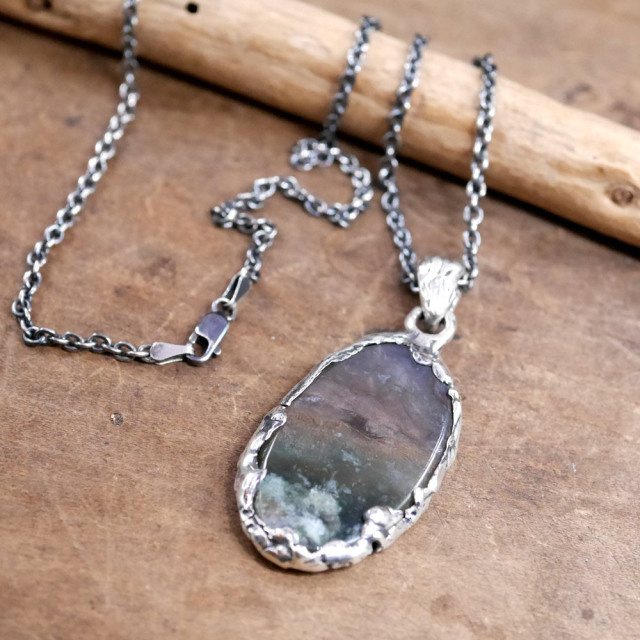 モスアゲート×シルバー　天然石ペンダントトップ　1点モノ