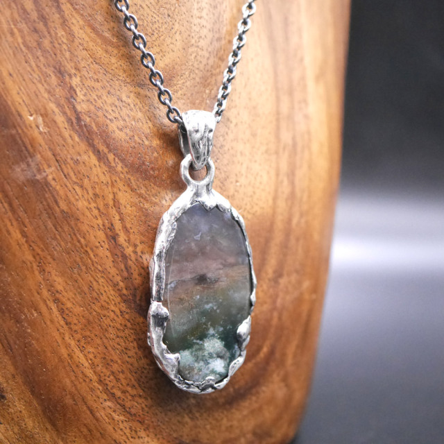 モスアゲート×シルバー　天然石ペンダントトップ　1点モノ