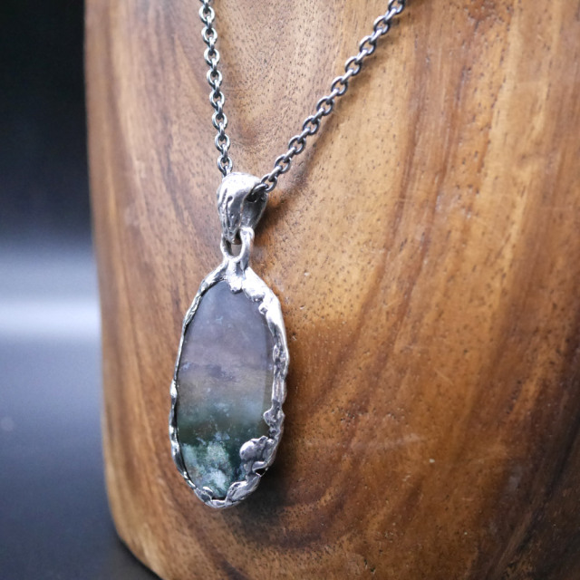 モスアゲート×シルバー　天然石ペンダントトップ　1点モノ