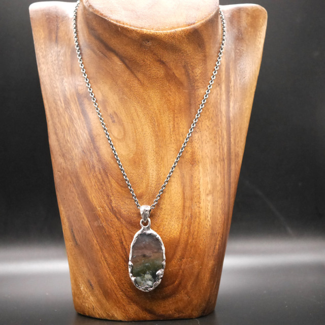 モスアゲート×シルバー　天然石ペンダントトップ　1点モノ