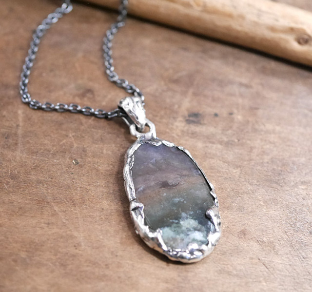 モスアゲート×シルバー　天然石ペンダントトップ　1点モノ