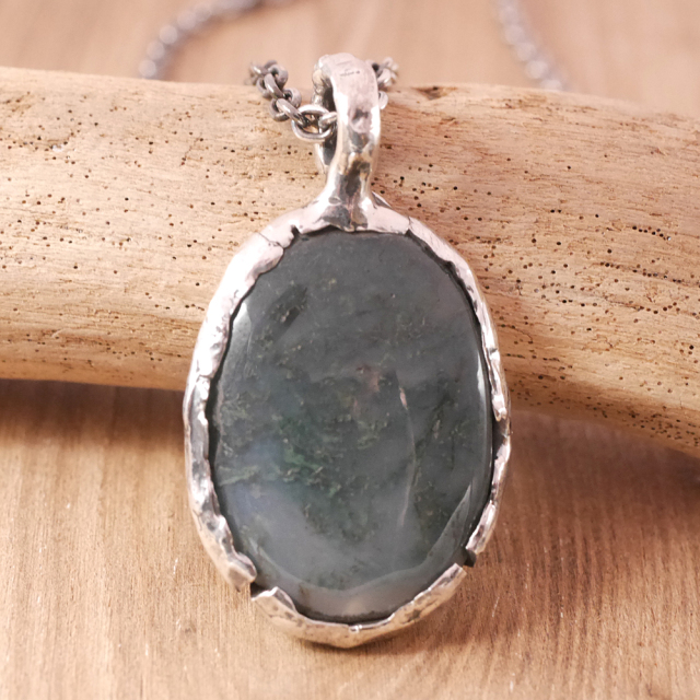 RYOKU モスアゲート×シルバー　天然石ペンダントトップ　1点モノ