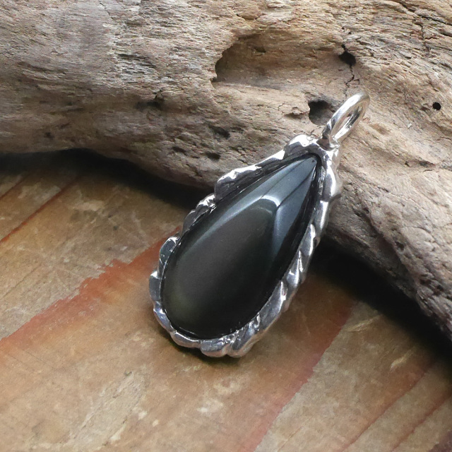 天然石ペンダントトップ　シルバー　オブシディアン ryoku りょく