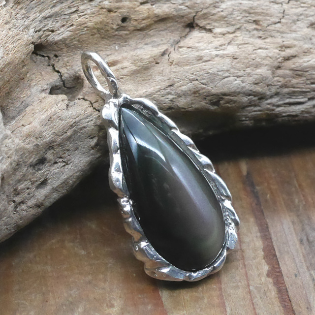 天然石ペンダントトップ　シルバー　オブシディアン ryoku りょく