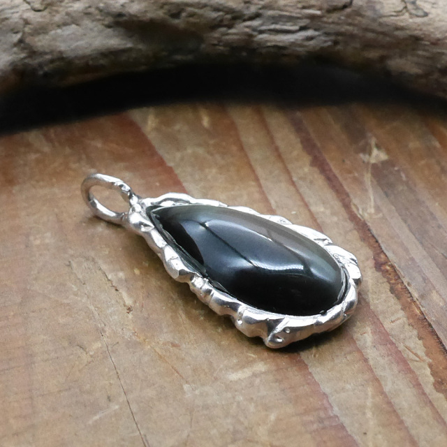 天然石ペンダントトップ　シルバー　オブシディアン ryoku りょく