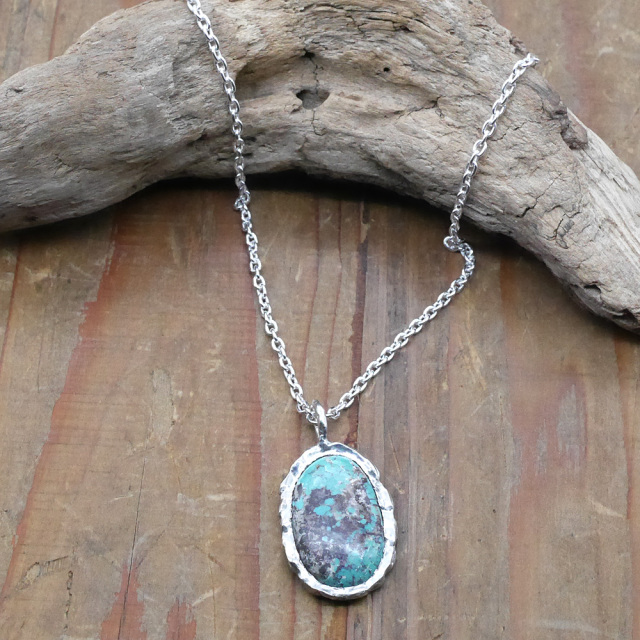 天然石ペンダントトップ　シルバー　ターコイズ ryoku りょく